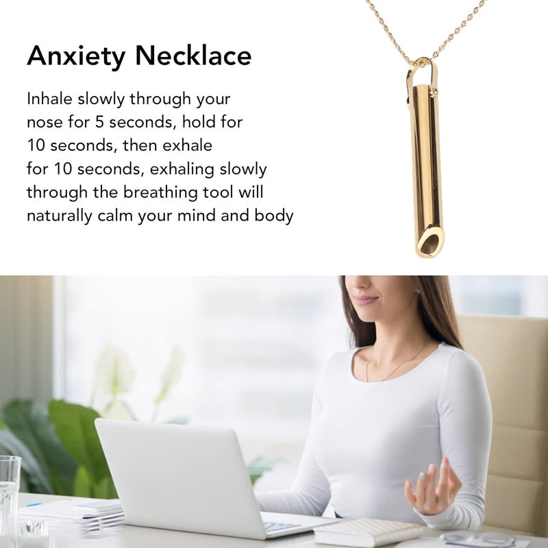woobles Breathing Necklace, Stress Anxiety Necklace, Meditation Tuning Necklace Breathing Necklace for Mindful Breathing, Stress Relief, Unisex Fashionable Stainless Steel Necklace(Gold) - Image 2